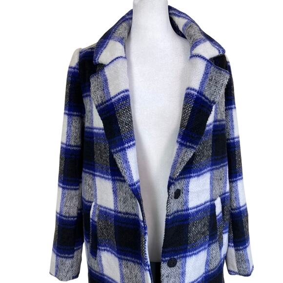 Forever 21 Sz M Longline Textured Plaid Coat Retro Duster Peacoat Relaxed Fit - Picture 9 of 16